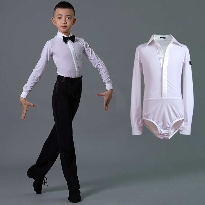 전문 라틴 댄스 셔츠 남자 소년 경쟁 공연 의상, 룸바 삼바 댄스 착용 레오타드 블랙 화이트 라틴 셔츠